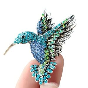 NEW Sparkling Blue Hummingbird Brooch Pin – Elegant Rhinestone Bird Jewelry Gift